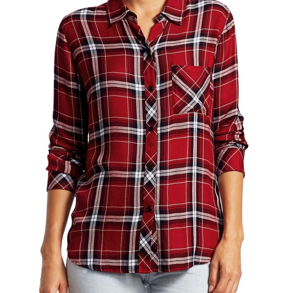 Rails Hunter Red/Black Button Down Plaid Top (Medium)